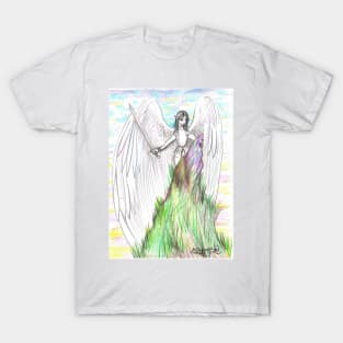 Archangel Angel Winged Man Flying Sword Mountain God T-Shirt